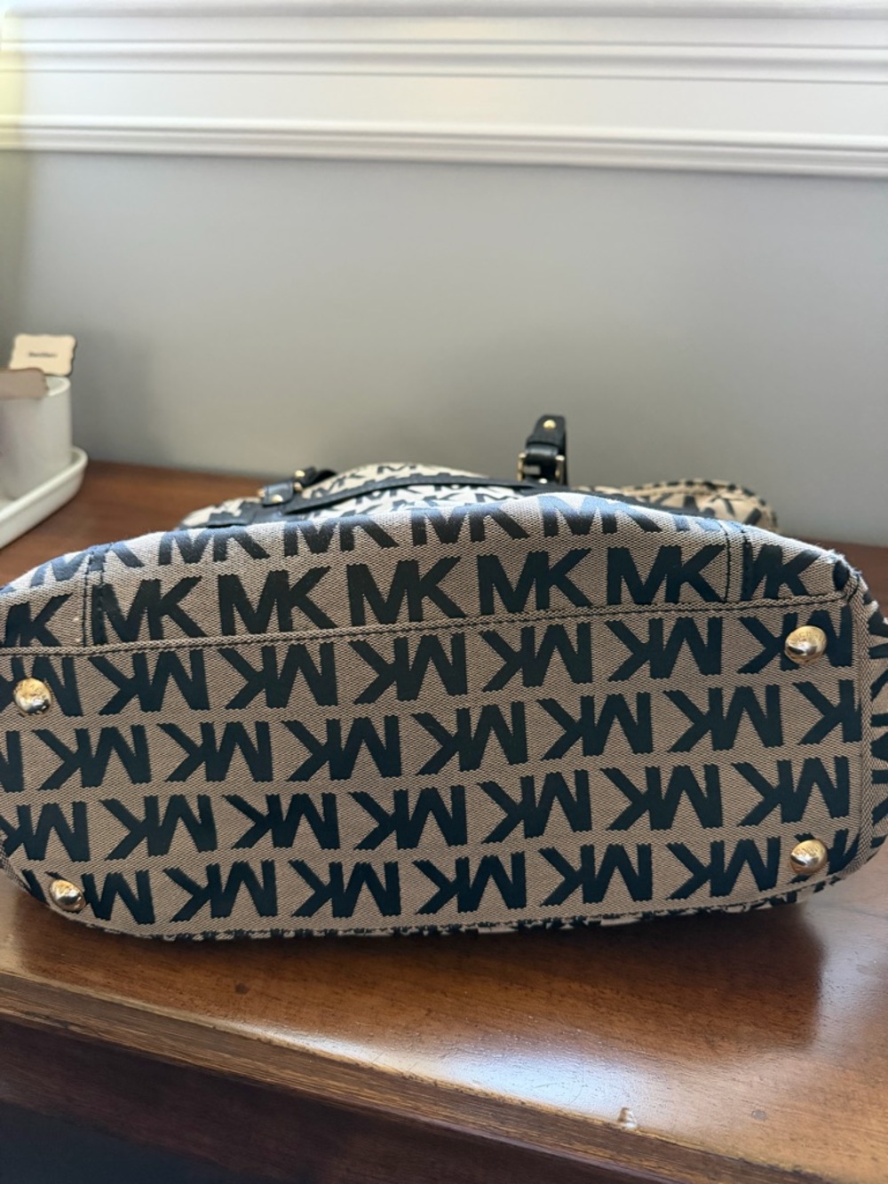 Michael Kors Beige and Black MK Logo Tote - Picture 3 of 7